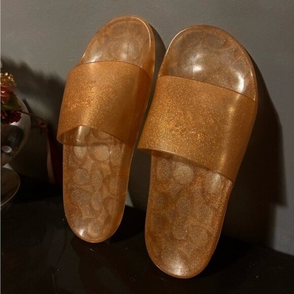 Coach Sparkling Ulyssa Gold Slide Sandals Size 7 - Picture 4 of 8
